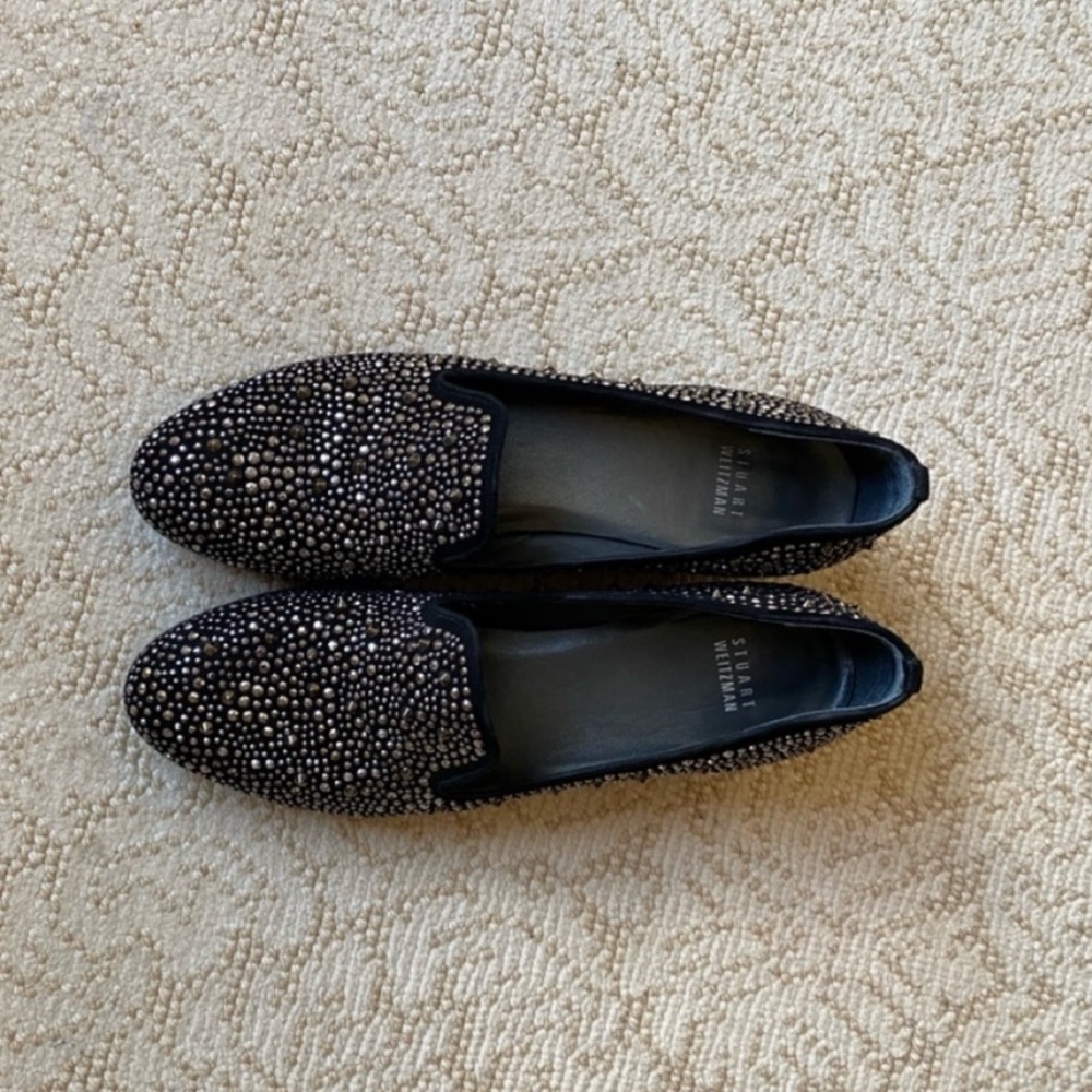 Stuart Weitzman Black and Silver Sparkly Flats